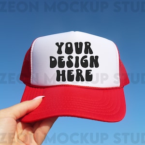 Otto Cap Trucker Hat Mockup Red White Hat Mock Beach Hat Mockup Trucker Hat Cap Mockup Baseball Cap Mockup Mesh Cap Mockup Trendy Mockup