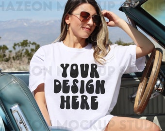 Comfort Colors C1717 White Mockup Oversized White Tshirt Mockup Trendy Mock Cowgirl Western Aesthetic Mockup Words On Back Model Mockup