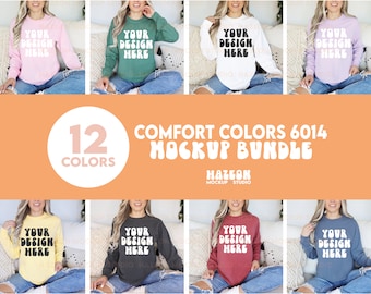 Comfort Colors 6014 Mockup Bundle Long Sleeve Mockup Bundle C6014 Mockup Simple Mockup Bundle Neutral Boho Bundle 12 Colors