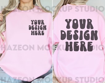 Gildan 18000 Front And Back Mockup Light Pink Mock Up 18000 Oversized Simple Mockup Boho Neutral Pink Aesthetic Mockup Words on Back