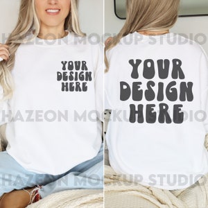 Gildan 18000 Front And Back Mockup White Mock Up 18000 Oversized White Simple Mockup Boho Neutral White Aesthetic Mockup Words on Back