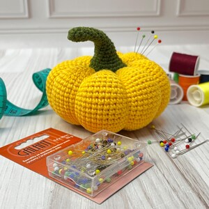 Handmade Pumpkin Yellow Pincushions with Pins, Sewing Needle Case, Pin Storage, Pin Holder, Housewarming Gift for Mom Sewer, Sewing Supply