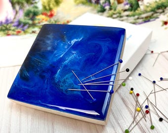 Blau Epoxidharz Magnetisches Nadelkissen, Nähnadel Halter