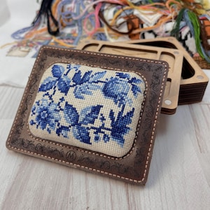 Wooden Needle Box, Magnetic Needle Case, Sewing Needle Holder, Embroidery Box, Floral Cross Stitch Storage, Mother’s Day Gift