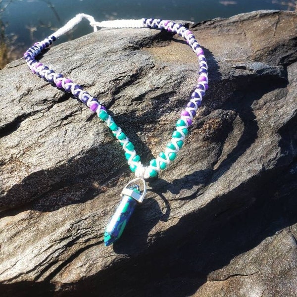 White Colored Hemp Necklace / Choker with Crystal Pendant Healing Chakra Balance Charm