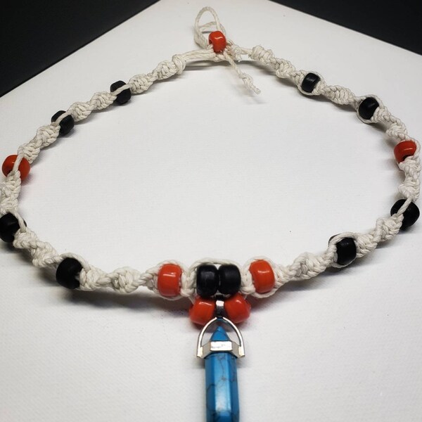 White Colored Hemp Necklace / Choker with Crystal Pendant Healing Balance Chakra Charm