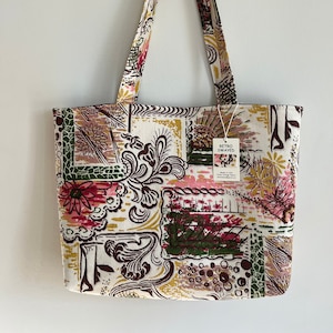 Sunrise/Floral/Beautiful Vintage Cotton Barkcloth Handmade Shoulder Bag/Pink