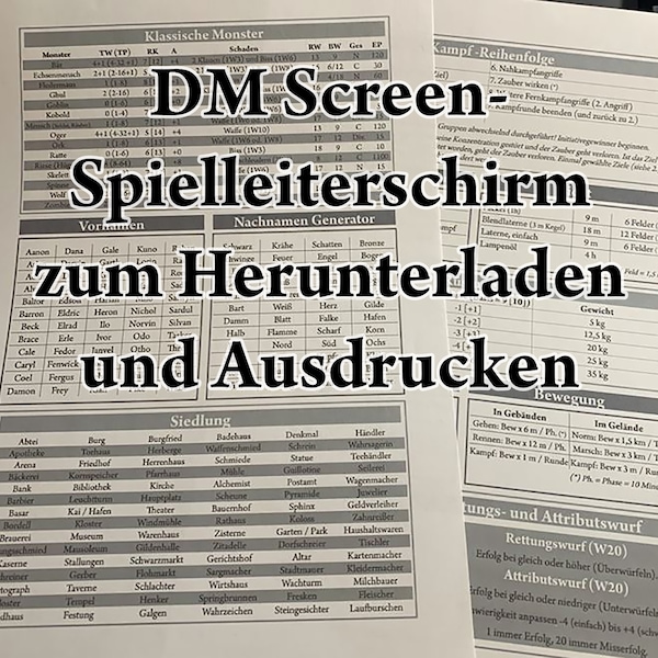 DM Screen | Spielleiter Schirm | Herunterladen + Drucken | Download | PDF | OSR | Dungeons & Dragons | für alle Old-School Rollenspiele