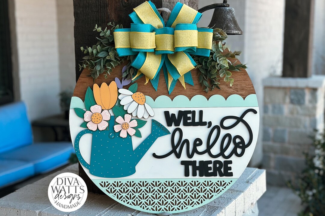 Well, Hello There Spring Door Hanger 18 Hand-painted Solid Wood Sign ...
