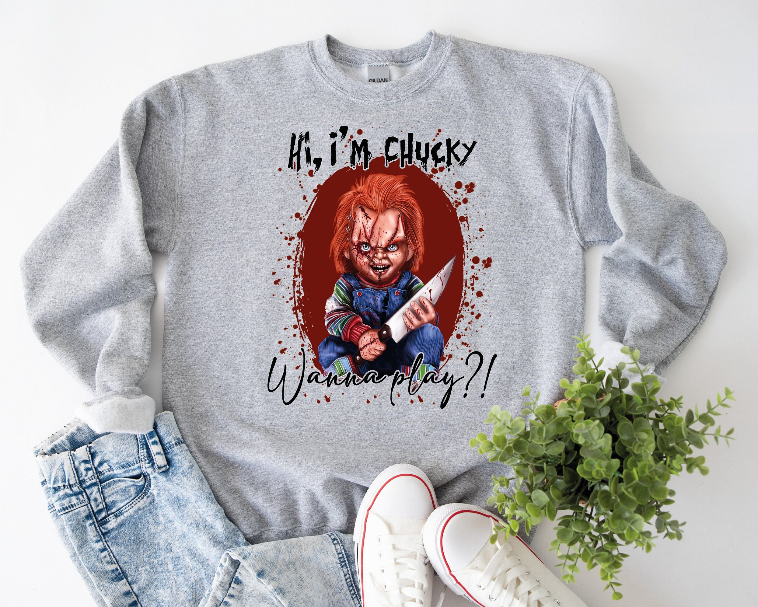 Hi I Am Chucky Wanna Play Shirt Hoodie Sweatshirt Halloween - Etsy
