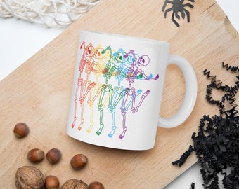 Rainbow skeletons Halloween mug