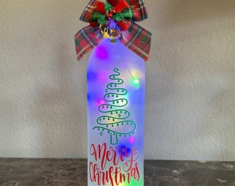 Christmas Lighted Wine Bottle, Frosted, Battery Powered LED, Decorations, Great Gift