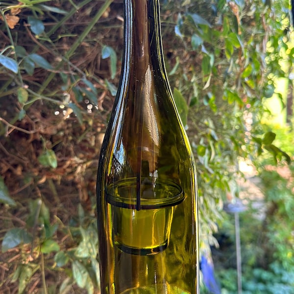 Single Recycled Wine Bottle Hanging Lantern | Tea Light, Votive Candle Holder , Lighted Wine Bottles, Indoor Outdoor Lighting