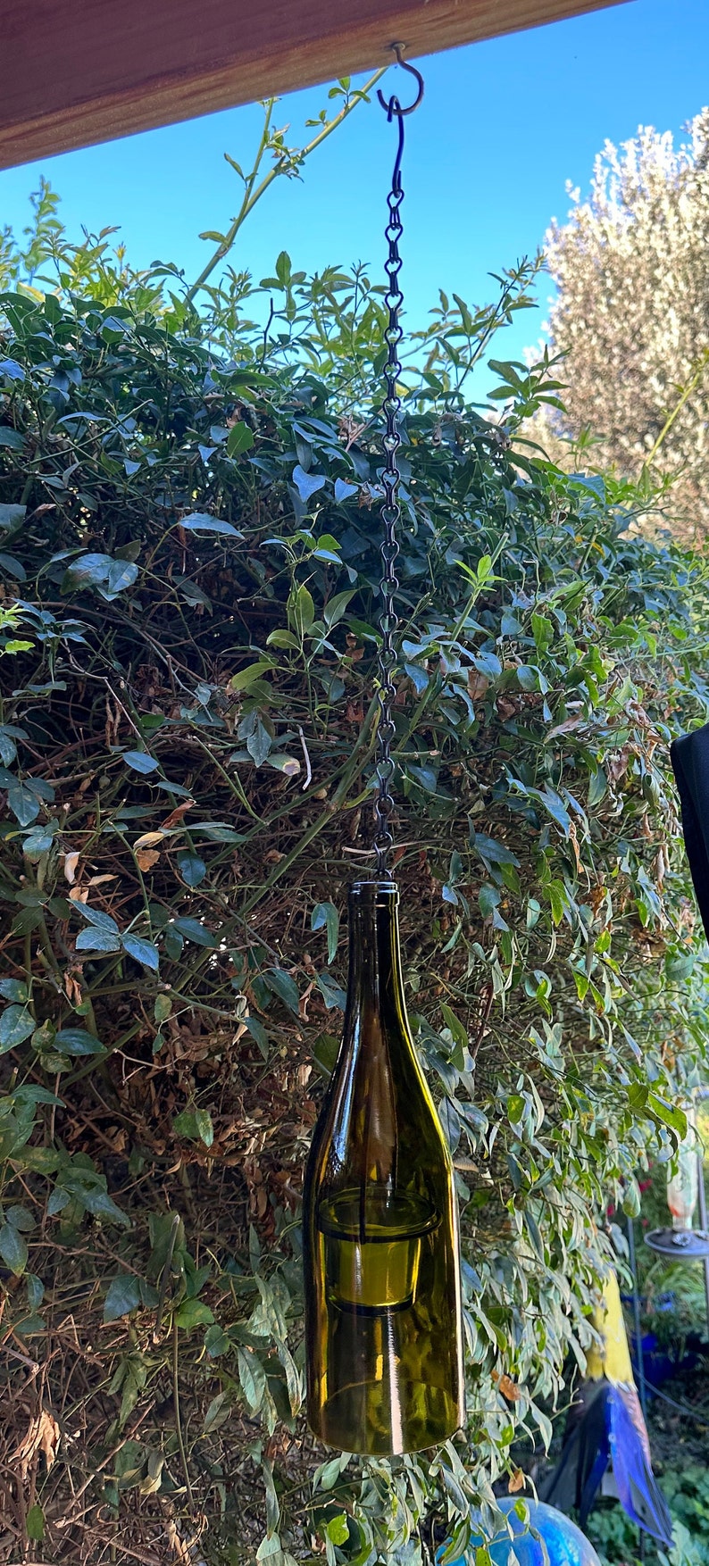 Single Recycled Wine Bottle Hanging Lantern Tea Light, Votive Candle