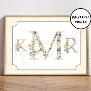 Wildblumen Kinderzimmer Monogramm Kunst | Digital Download Floral Kinderzimmer Wand Kunst | Babypartygeschenk, Vintage Kinderzimmer Dekor, Baby Name Geschenk für Sie