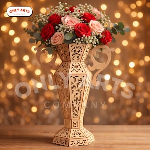Rompecabezas de jarrón trofeo de madera 3D / Centro de mesa floral cortado con láser (svg, ai, dxf, cdr)