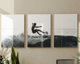PRINTABLE Surf Wall Art Set | Praia da Conceição Brasil | Tryptich Set | Perfect for Extra Large Prints | Digital Download | Three Piece Art