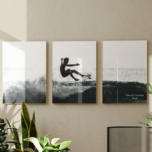 PRINTABLE Surf Wall Art Set | Praia da Conceição Brasil | Tryptich Set | Perfect for Extra Large Prints | Digital Download | Three Piece Art