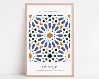 Azulejo Tile Design | Portuguese & Spanish Ceramics Poster | Mediterranean Tile Wall Art | Real Alcazar | FREE Digital Download Included |