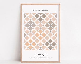 Pastel Azulejo Tile Print | Portuguese & Spanish Ceramics Poster | Mediterranean Wall Art | Alhambra | FREE Digital Download Included |