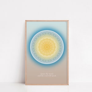 Cartel de gradiente de aura / Caqui y azul cristal / Silenciar la mente / Afirmación positiva / Arte de pared espiritual / Descarga digital GRATUITA incluida