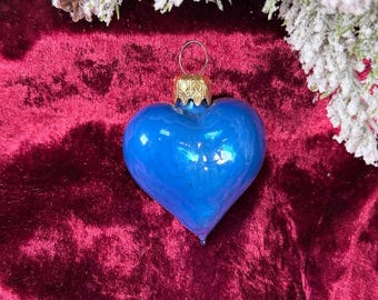 Vintage Christmas - Handblown Glass Ornament - Cobalt Blue Heart - West Germany