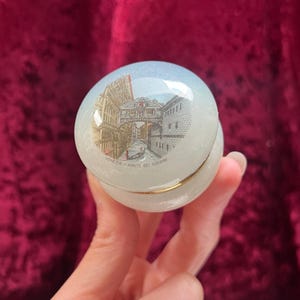 Vintage Trinket Box - Souvenir Pill / Snuff Box - Venezia Ponte Dei Sospiri Scene - Alabaster Stone