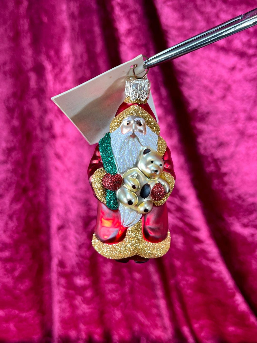 Vintage Christmas - Handblown Glass Ornament - Santa Claus and Teddy ...