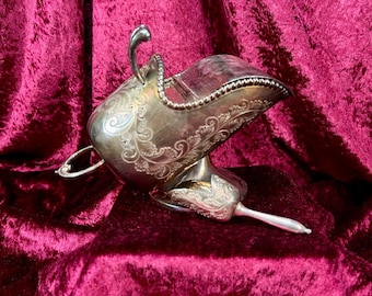Vintage Victorian Style Silverplate Sugar Scuttle with Scoop - Engraved Scrollwork Tea Service