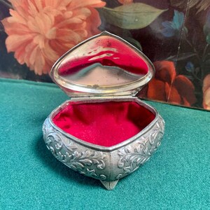 Vintage Ornate Silver Plated Jewelry Trinket Box - Made in Japan