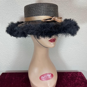 Vintage Black Wide Brim Hat With Feathers - Etsy display picture 3
