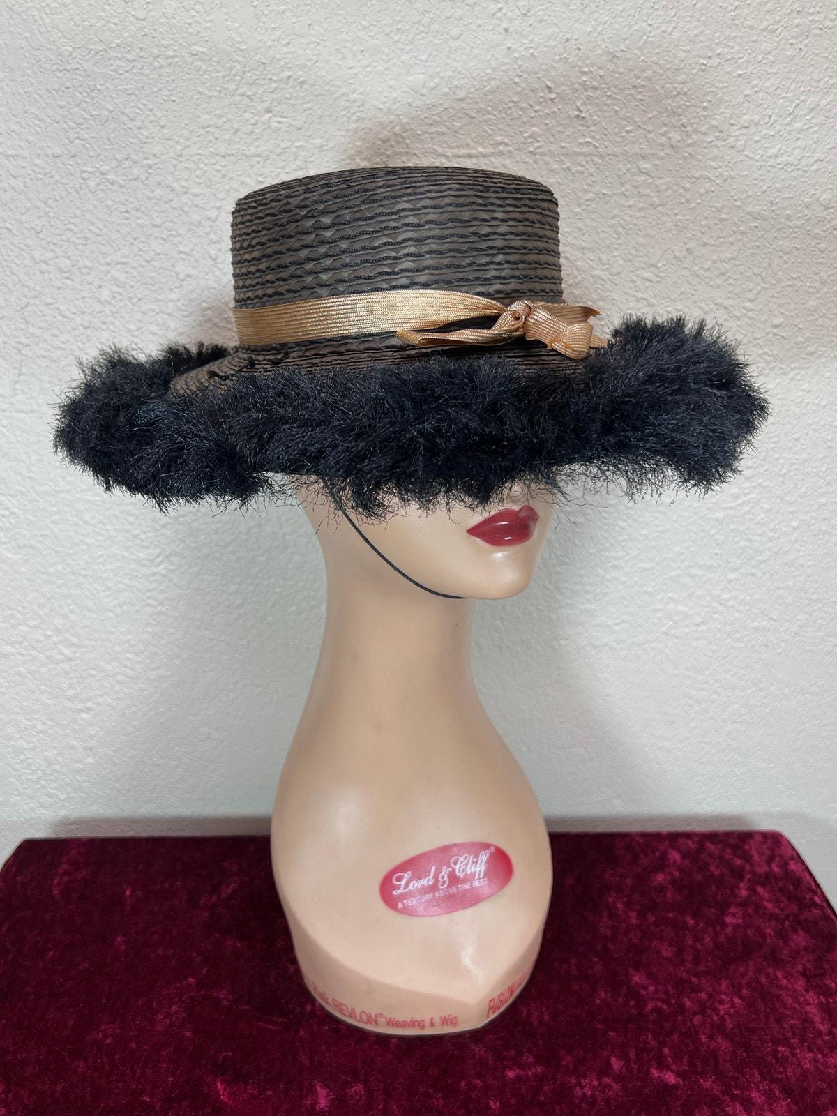 Black Straw Wide-Brim Hat with White Feather Accent Charlie Wide Brim Hat | Pistil Designs main image 2