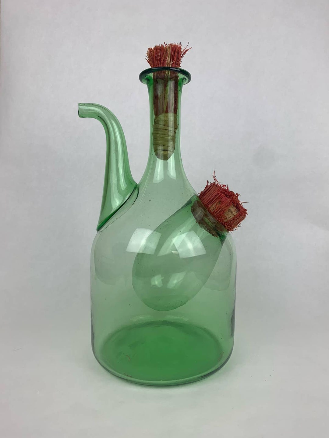 Vintage Italian Green Glass Wine Decanter With Ice Chamber Etsy