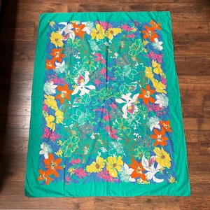 Vintage Clothing - Sarong - Tropical Florals on Sea Foam Green - 60” X 47”