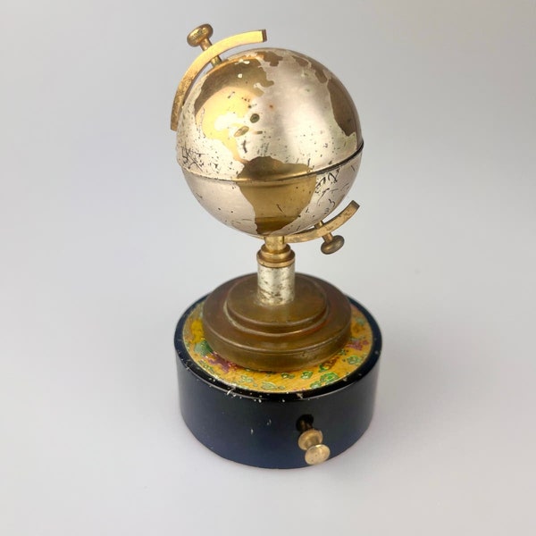 Vintage Retro 1960s World Globe Cigarette Table Top Lighter | Spinning Music Box