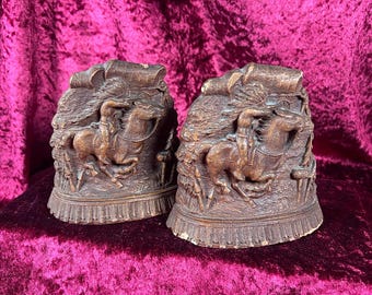 Vintage Home Decor - Bookends - Native American Warriors on Horses - Syroco
