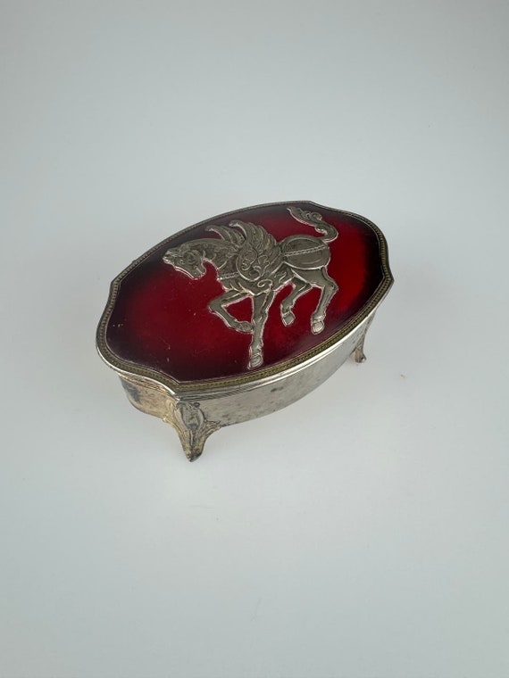 VTG Yamatogumi Pegasus Footed Red & Silver Jewelr… - image 2