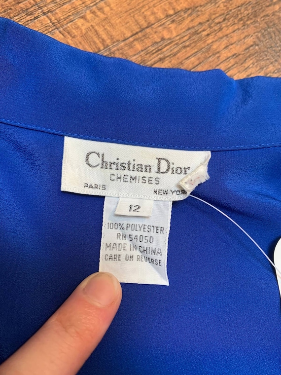 Vintage Christian Dior Cobalt Blue Chemise Blouse - image 3