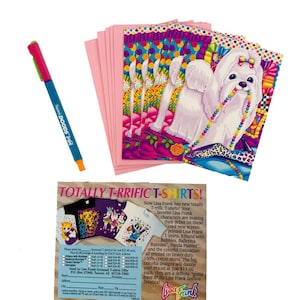 Vintage Stationary - Lisa Frank Note Card Set - Maltese with Pearls - Plus DOODS Pen