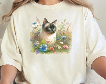 Siamese Cat Mom Shirt Floral Cat Shirt Purr Shirt Cat Mom Floral Cat Tee Cat Lover Shirt Siamese Cat Lovers Shirt Gift for Mom Gift for Dad