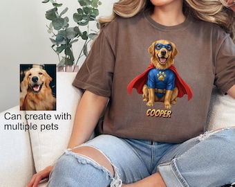 Custom Superhero Dog T-Shirt From Photo, Personalized Pet Portrait Tee, Funny Dog Costume Shirt, Unique Gift for Dog and Cat Lovers