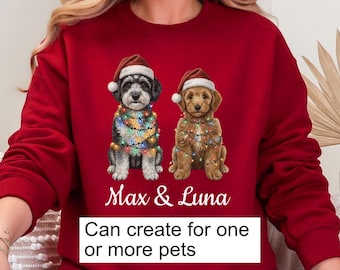 Custom Christmas Dog Sweatshirt with Pet Photo & Name – Personalized Dog Lover Gift – Festive Cute Dog Shirt for Christmas Holiday Party