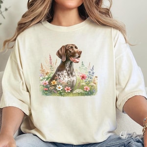 German Shorthaired Pointer Wildflowers Shirt, Floral Pointer Dog Lover Crewneck, Botanical GSP Mom Pullover, Gift for Pointer Owner