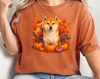 Comfort Colors Shiba Inu Fall T-Shirt, Cute Autumn Dog Shirt, Shiba Inu TShirt, Cozy Fall Dog Lover Gift, Pumpkin Spice Shirt