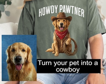 Custom Cowboy Dog Shirt, Western Pet Shirt from Photo, Funny Country Dog Tee, Personalized Pet Portrait Shirt, Dog Lover Gift, Cat Shirt