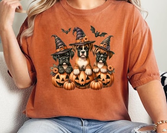 Comfort Colors Boxer Halloween Shirt – Dog Halloween Tee – Fall Dog Shirt – Cute Pumpkin Dog T-Shirt – Autumn Pet Lover Gift