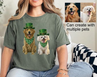 Custom Comfort Colors St Patricks Day Dog T-Shirt based on Photo & Name, Personalized Dog Cat Lover Gift, Women Saint Paddys Shirt