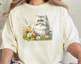Persian Cat Mom Shirt Floral Cat Shirt Purr Shirt Cat Mom Floral Cat Tee Cat Lover Shirt Persian Cat Lovers Shirt Gift for Mom Gift for Dad