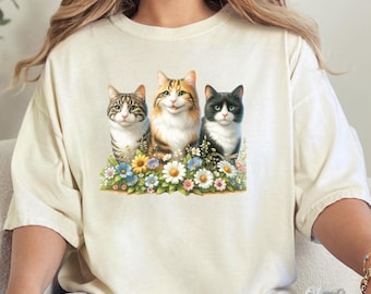 Cat Mom Shirt Floral Cat Shirt Purr Shirt Cat Mom Floral Cat Tee Cat Lover Shirt Animal Lover Tee Cat Lovers Shirt Gift for Mom Gift for Dad