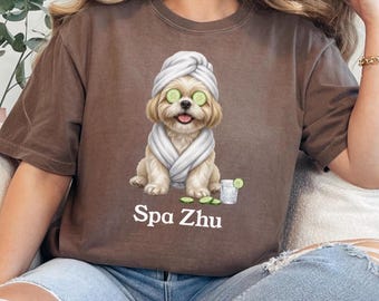 Shih Tzu Spa Dog Shirt, Shih Tzu Mama Tee, Cute Dog Shirt, Dog Lover Gift, Comfort Colors T-Shirt, Pampered Puppy Theme